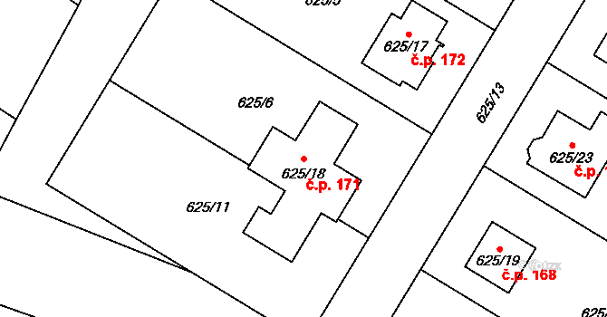 Štáblovice 171 na parcele st. 625/18 v KÚ Štáblovice, Katastrální mapa