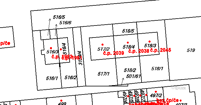 Krč 2039, Praha na parcele st. 517/2 v KÚ Krč, Katastrální mapa