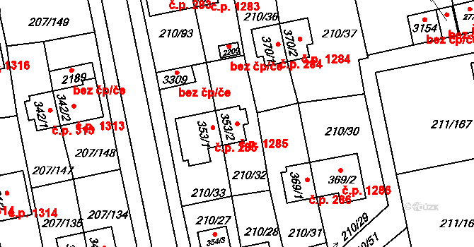 Sezimovo Ústí 1285 na parcele st. 353/2 v KÚ Sezimovo Ústí, Katastrální mapa