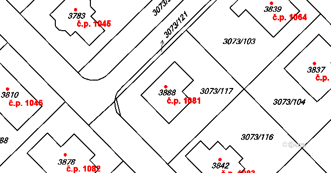 Žichlínské Předměstí 1081, Lanškroun na parcele st. 3888 v KÚ Lanškroun, Katastrální mapa