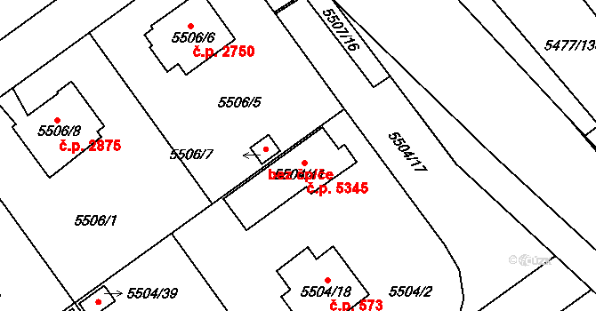 Jihlava 5345 na parcele st. 5504/41 v KÚ Jihlava, Katastrální mapa