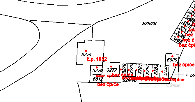 Borovina 1052, Třebíč na parcele st. 3274 v KÚ Třebíč, Katastrální mapa