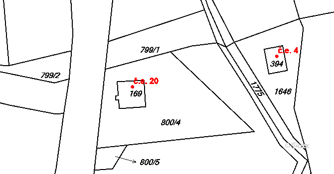 Horská Kamenice 20, Železný Brod na parcele st. 169 v KÚ Horská Kamenice, Katastrální mapa