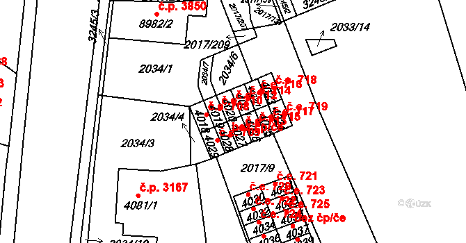 Hodonín 713 na parcele st. 4027 v KÚ Hodonín, Katastrální mapa