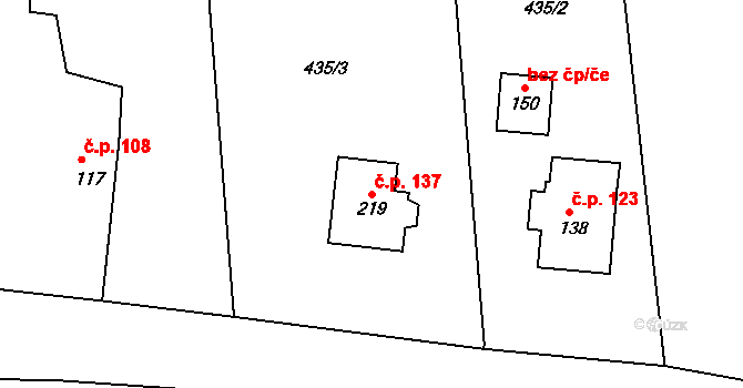 Makotřasy 137 na parcele st. 219 v KÚ Makotřasy, Katastrální mapa