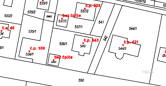 Senec 443, Zruč-Senec na parcele st. 540 v KÚ Senec u Plzně, Katastrální mapa