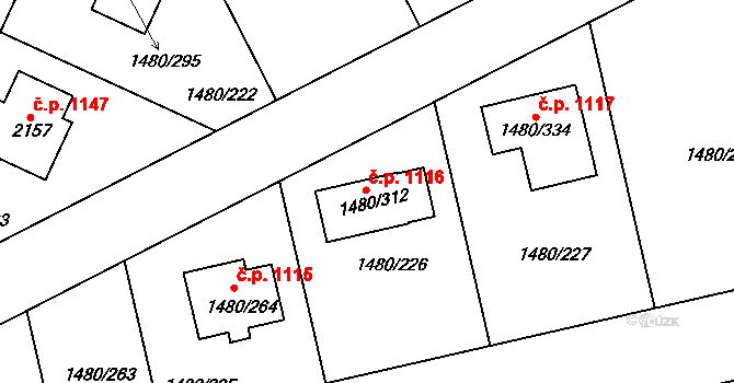 Bechyně 1116 na parcele st. 1480/312 v KÚ Bechyně, Katastrální mapa