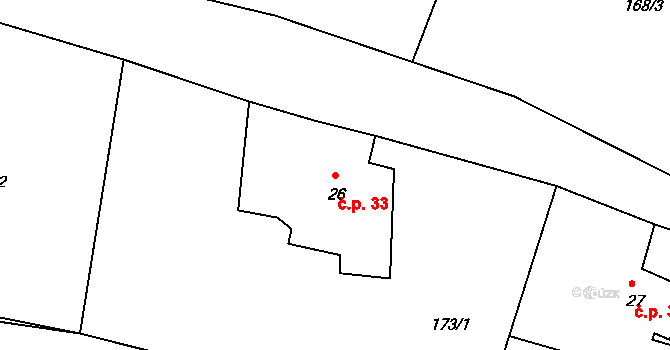 Vraclávek 33, Hošťálkovy na parcele st. 26 v KÚ Vraclávek, Katastrální mapa