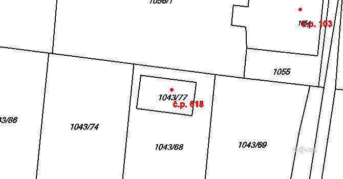 Krhová 618 na parcele st. 1043/77 v KÚ Krhová, Katastrální mapa
