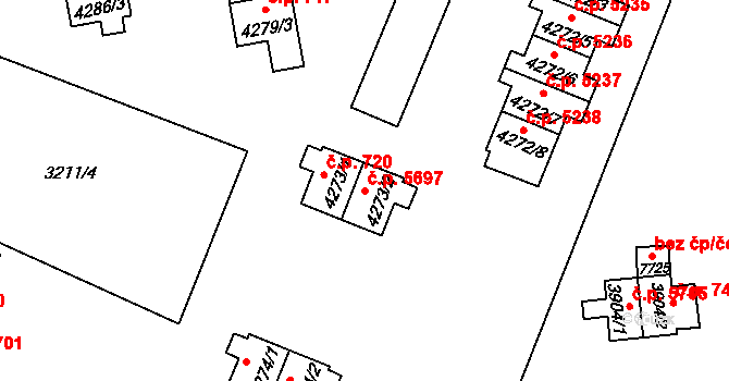 Zlín 5697 na parcele st. 4273/2 v KÚ Zlín, Katastrální mapa