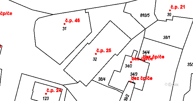 Svrčovec 25, Dolany na parcele st. 32 v KÚ Svrčovec, Katastrální mapa