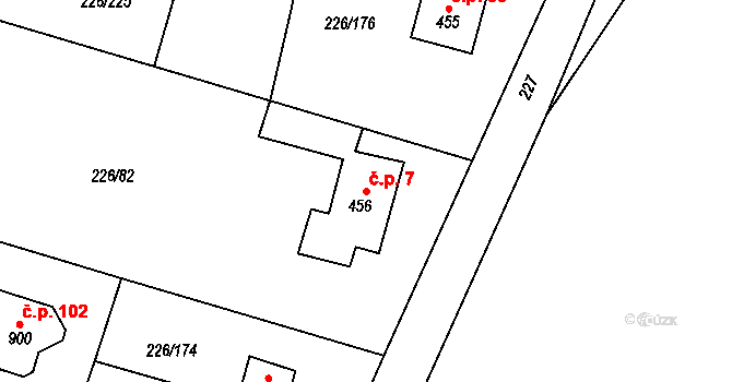 Zlenice 7, Lštění na parcele st. 456 v KÚ Lštění, Katastrální mapa