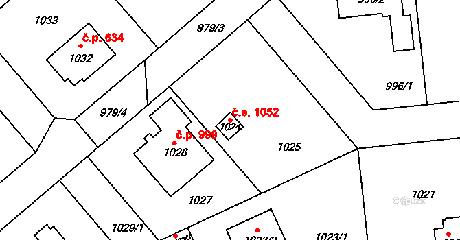 Šeberov 1052, Praha na parcele st. 1024 v KÚ Šeberov, Katastrální mapa