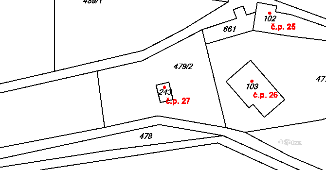 Dolní Teplice 27, Teplice nad Metují na parcele st. 243 v KÚ Dolní Teplice, Katastrální mapa