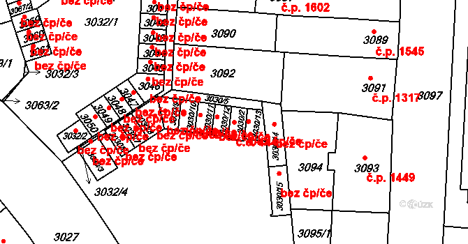 Česká Lípa 444 na parcele st. 3030/2 v KÚ Česká Lípa, Katastrální mapa