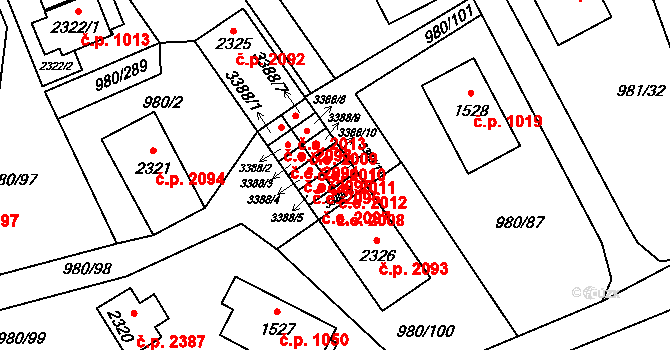Zlín 2094 na parcele st. 3388/2 v KÚ Zlín, Katastrální mapa