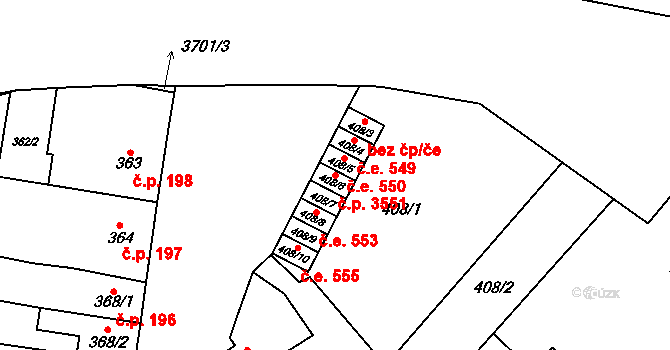 Vyškov-Předměstí 3551, Vyškov na parcele st. 408/6 v KÚ Vyškov, Katastrální mapa