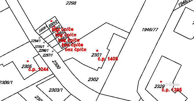 Slezská Ostrava 1408, Ostrava na parcele st. 2301 v KÚ Slezská Ostrava, Katastrální mapa