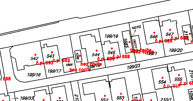 Hrabůvka 689, Ostrava na parcele st. 544 v KÚ Hrabůvka, Katastrální mapa