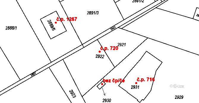 Radvanice 720, Ostrava na parcele st. 2922 v KÚ Radvanice, Katastrální mapa