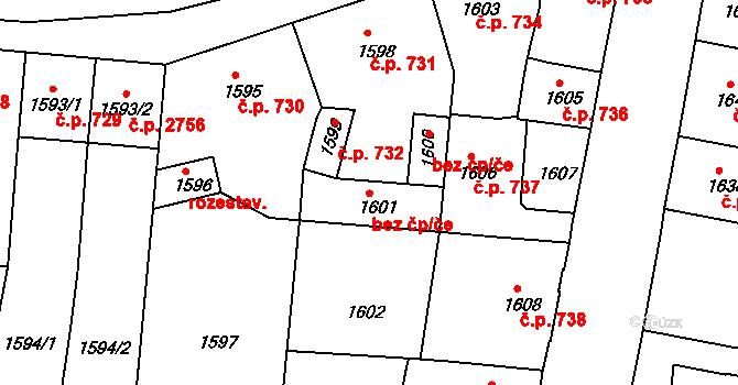 České Budějovice 5 733, České Budějovice na parcele st. 1601 v KÚ České Budějovice 5, Katastrální mapa