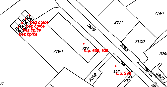 Luhačovice 635,636 na parcele st. 784 v KÚ Luhačovice, Katastrální mapa