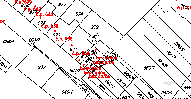 Brno 39483371 na parcele st. 970/2 v KÚ Husovice, Katastrální mapa