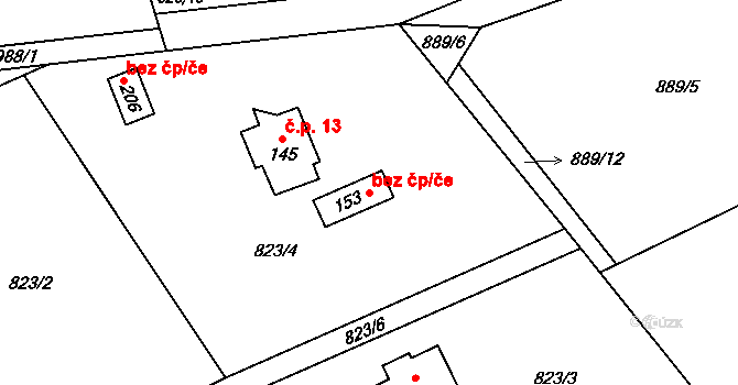 Nižní Lhoty 40344371 na parcele st. 153 v KÚ Nižní Lhoty, Katastrální mapa