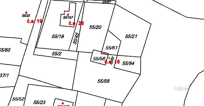 Krhovice 40969371 na parcele st. 55/62 v KÚ Krhovice, Katastrální mapa