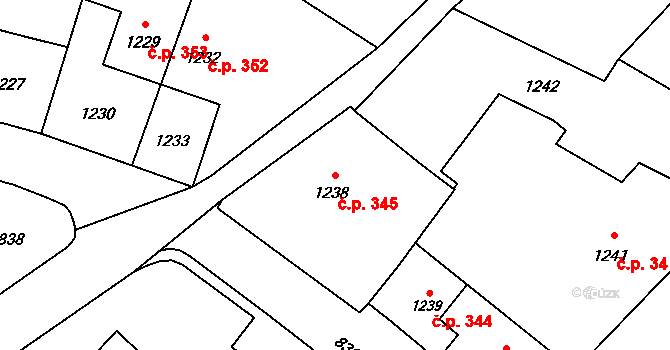 Vítkov 345 na parcele st. 1238/1 v KÚ Vítkov, Katastrální mapa