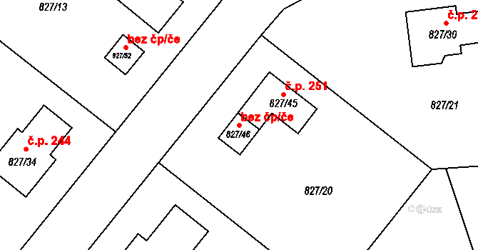 Pržno 43049371 na parcele st. 827/46 v KÚ Pržno, Katastrální mapa