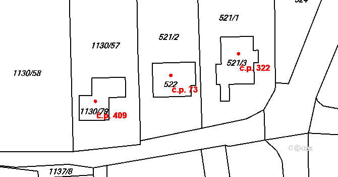 Oldřišov 73 na parcele st. 522 v KÚ Oldřišov, Katastrální mapa