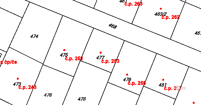 Malé Hoštice 253, Opava na parcele st. 477 v KÚ Malé Hoštice, Katastrální mapa