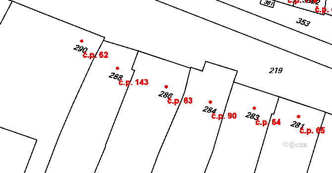 Kobeřice u Brna 63 na parcele st. 286 v KÚ Kobeřice u Brna, Katastrální mapa