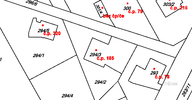 Chuchelná 185 na parcele st. 294/3 v KÚ Chuchelná, Katastrální mapa