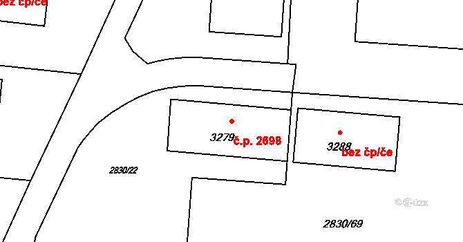 Rožnov pod Radhoštěm 2698 na parcele st. 3279 v KÚ Rožnov pod Radhoštěm, Katastrální mapa