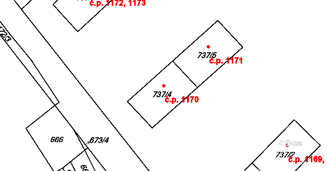 Hlučín 1170 na parcele st. 737/4 v KÚ Hlučín, Katastrální mapa