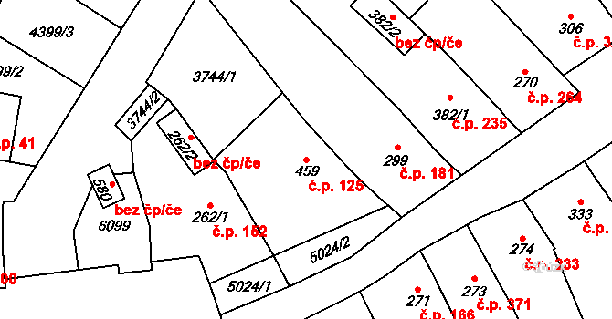 Popovice 125 na parcele st. 459 v KÚ Popovice u Uherského Hradiště, Katastrální mapa