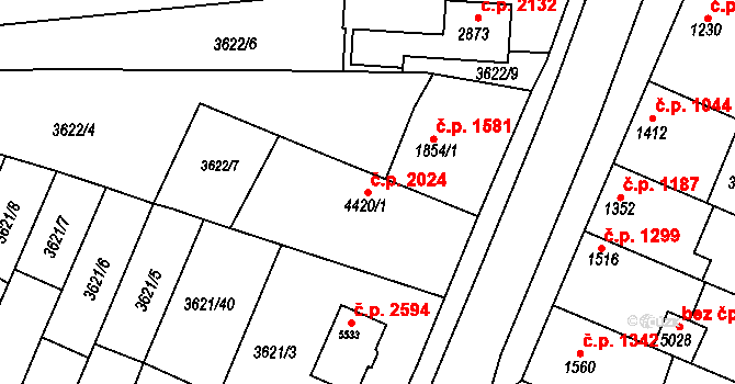 Uherský Brod 2024 na parcele st. 4420/1 v KÚ Uherský Brod, Katastrální mapa