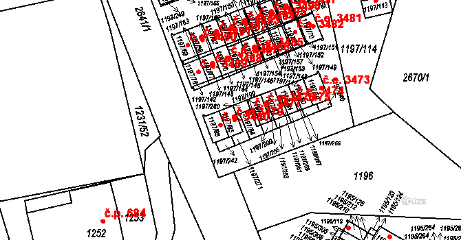 Prostřední Suchá 3479, Havířov na parcele st. 1197/85 v KÚ Prostřední Suchá, Katastrální mapa