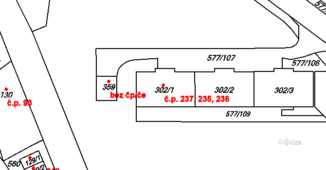 Janov 235,236,237, Litvínov na parcele st. 302/3 v KÚ Janov u Litvínova, Katastrální mapa