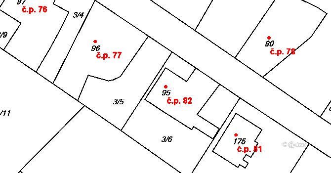 Třibřichy 82 na parcele st. 95 v KÚ Třibřichy, Katastrální mapa
