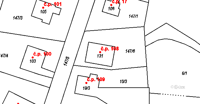 Škrovád 108, Slatiňany na parcele st. 131 v KÚ Škrovád, Katastrální mapa