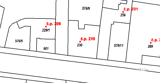 Mirovice 210 na parcele st. 230 v KÚ Mirovice, Katastrální mapa