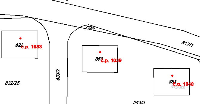 Stonava 1039 na parcele st. 850 v KÚ Stonava, Katastrální mapa