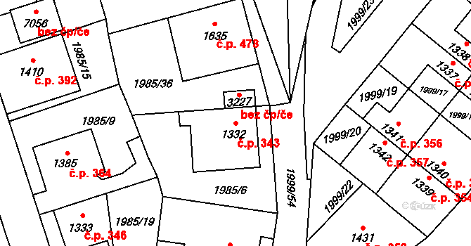 Beroun-Závodí 343, Beroun na parcele st. 1332 v KÚ Beroun, Katastrální mapa