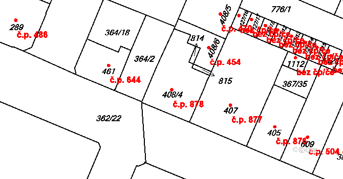 Kralupy nad Vltavou 878 na parcele st. 408/4 v KÚ Lobeč, Katastrální mapa