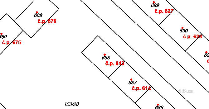 Lobeček 613, Kralupy nad Vltavou na parcele st. 688 v KÚ Lobeček, Katastrální mapa