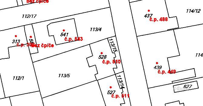 Rudná 510 na parcele st. 528 v KÚ Dušníky u Rudné, Katastrální mapa