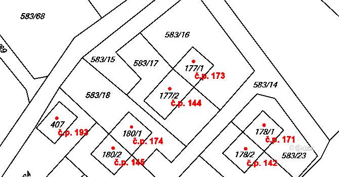 Psáry 144 na parcele st. 177/2 v KÚ Psáry, Katastrální mapa